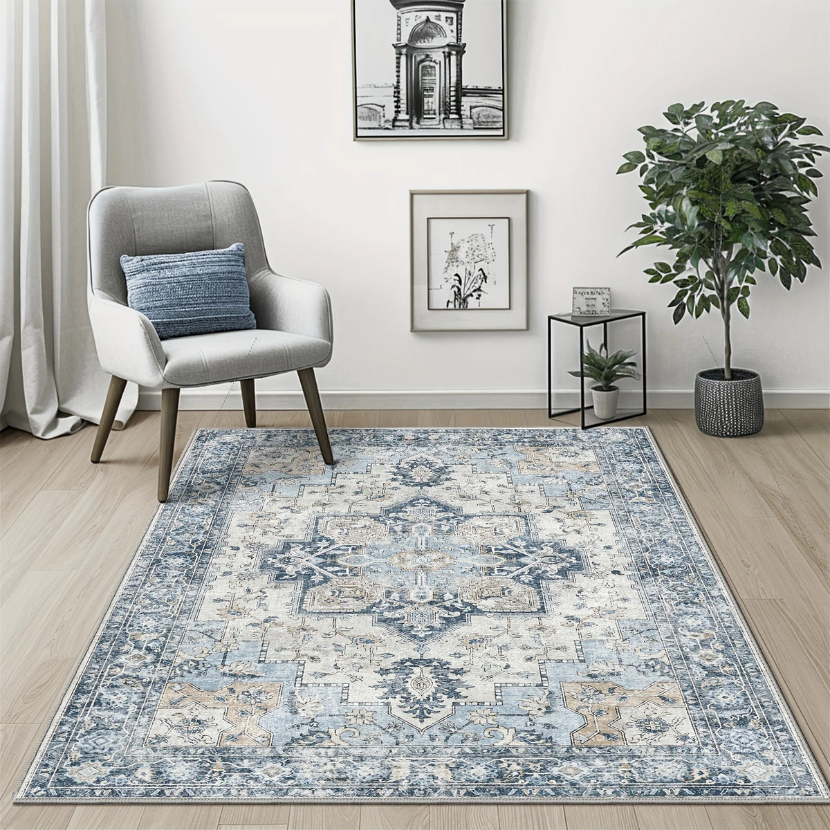 Luxurious Bohemian Geometric Area Rug Living Room Area Carpets Home Vintage-Style Non-Slip Rugs Vintage Retro Floor Mat