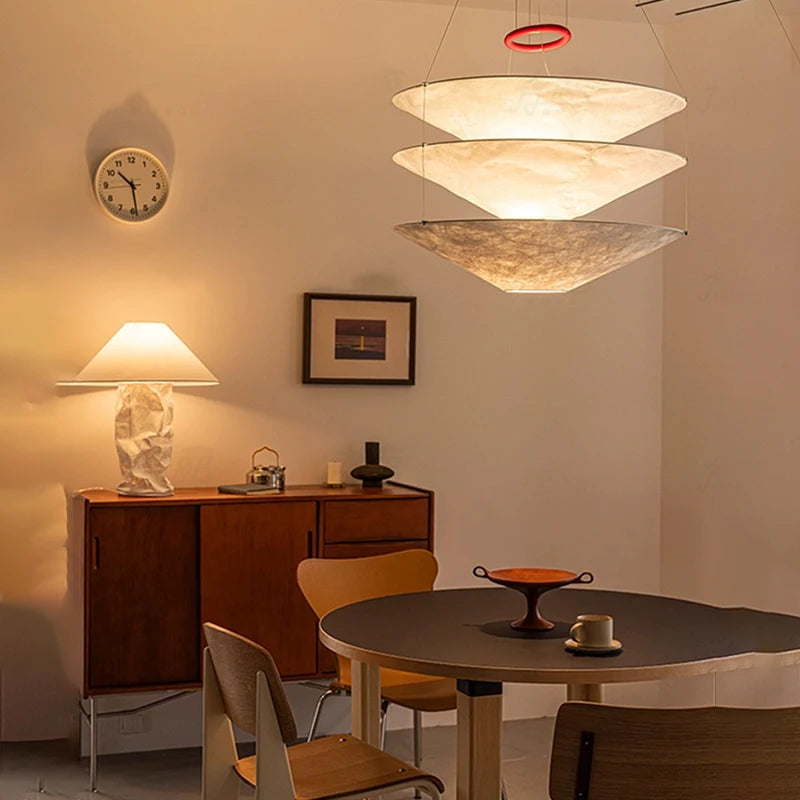 Nordic Minimalist Dupont Paper Wabi Sabi Chandelier Living Dining Room Bedroom Pendant Lamp Restaurant Bar Hanging Light Fixture