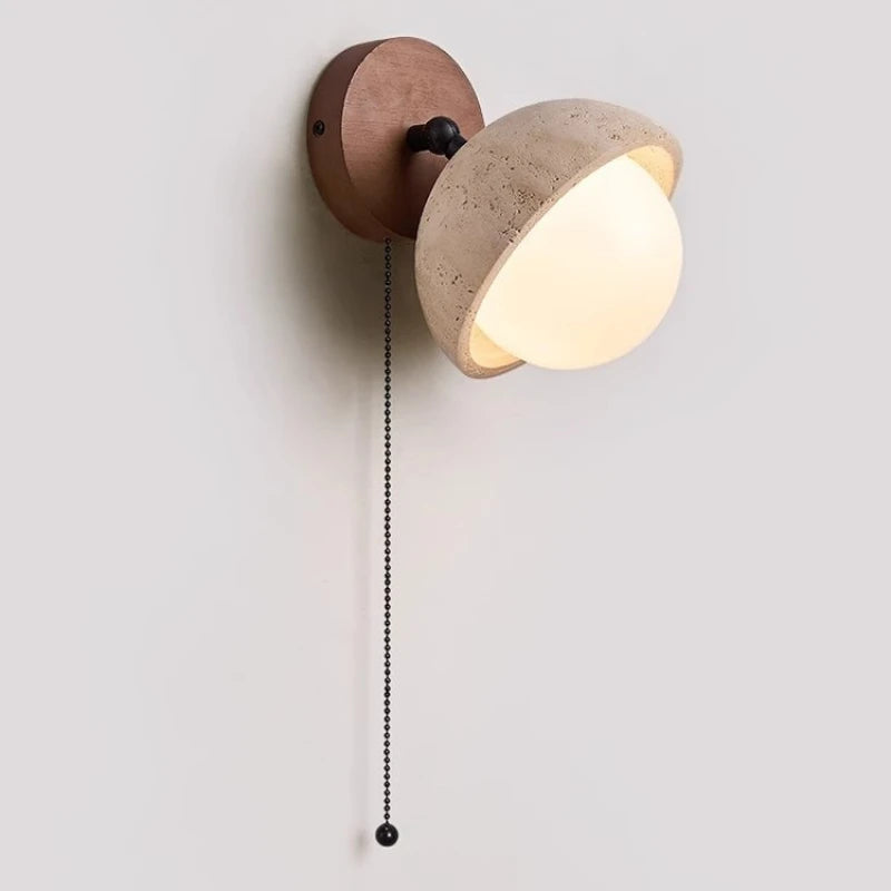 Retro Yellow Cave Stone Glass Solid Wood Wall Lamp in Front of the Mirror Bathroom Dressing Table Cloakroom Luxury Decoration