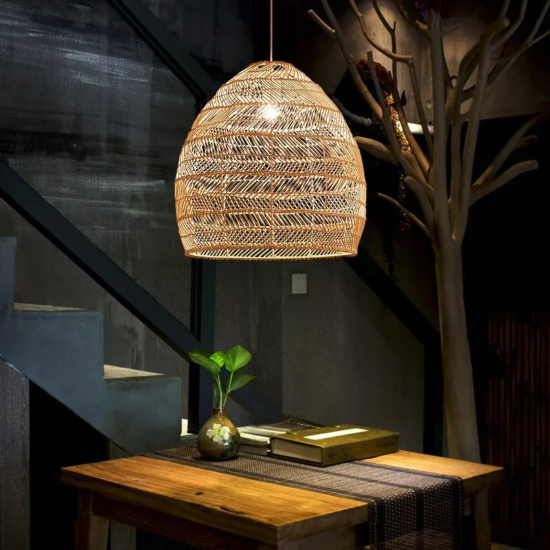 Hand Knitted Rattan Pendant Lamp Suspension Chandelier Ceiling Hanging Light Luminaire Loft Living Dining Room Home Decor