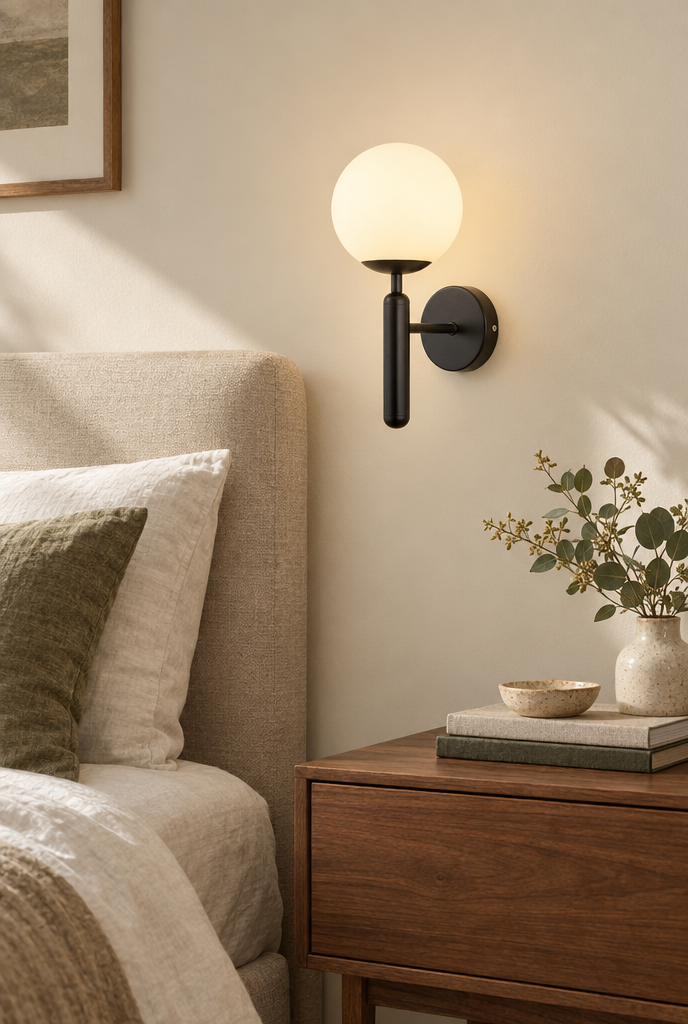 Vägglampa med vit glaskupa