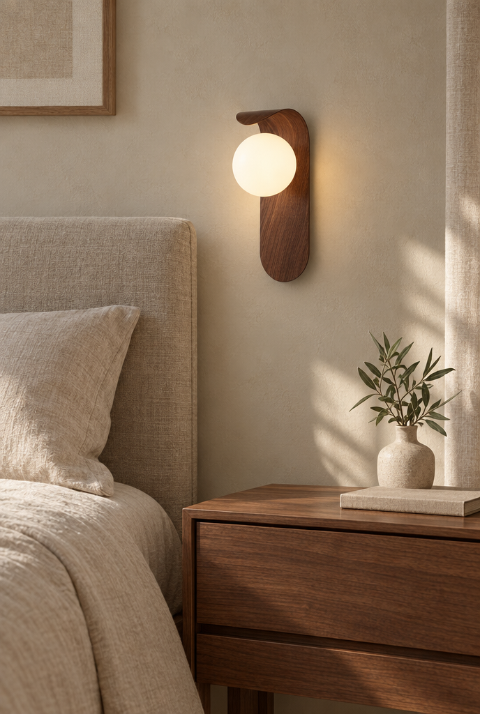 Vägglampa med opalglob och böjd platta