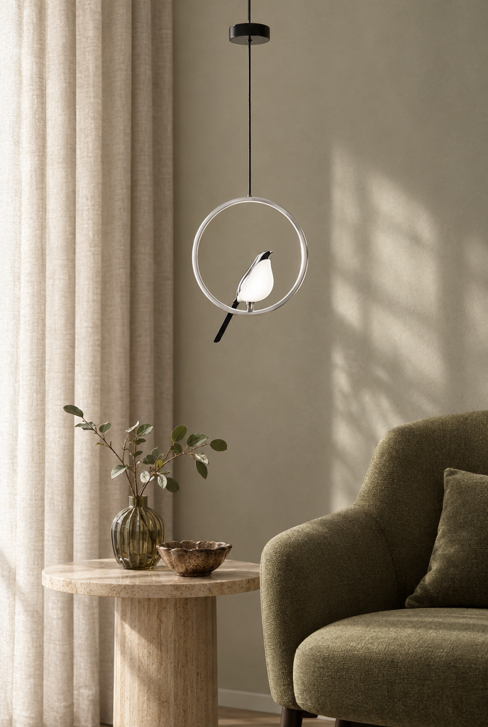 Hemton – pendellampa med fågelmotiv