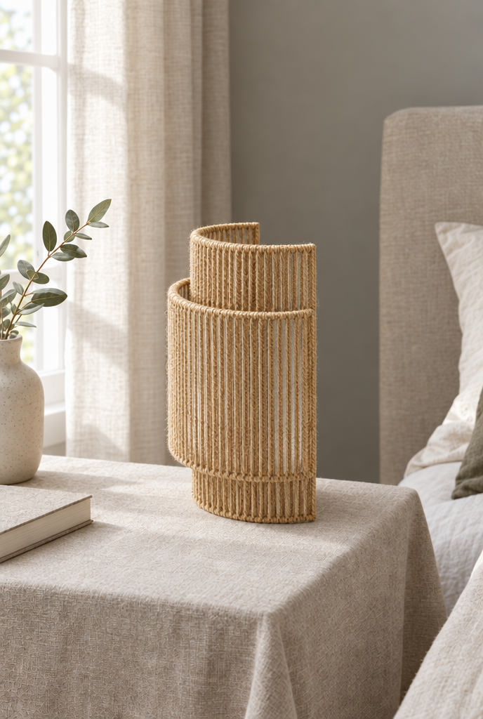 Öppen vägglampskärm i naturfärgad jute