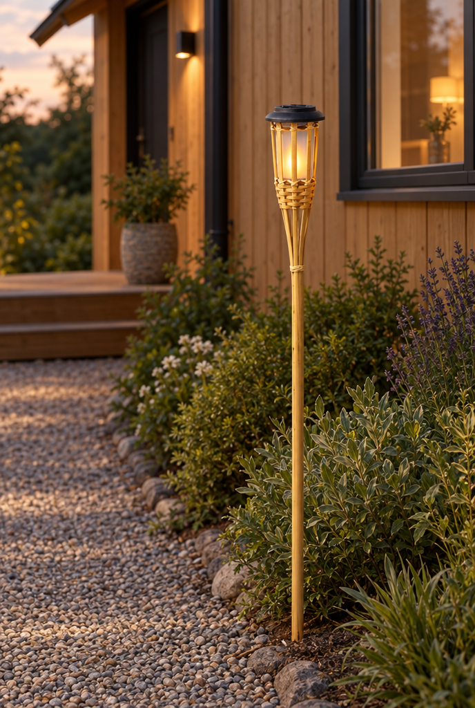 Solcellsdriven trädgårdslampa med bambustativ