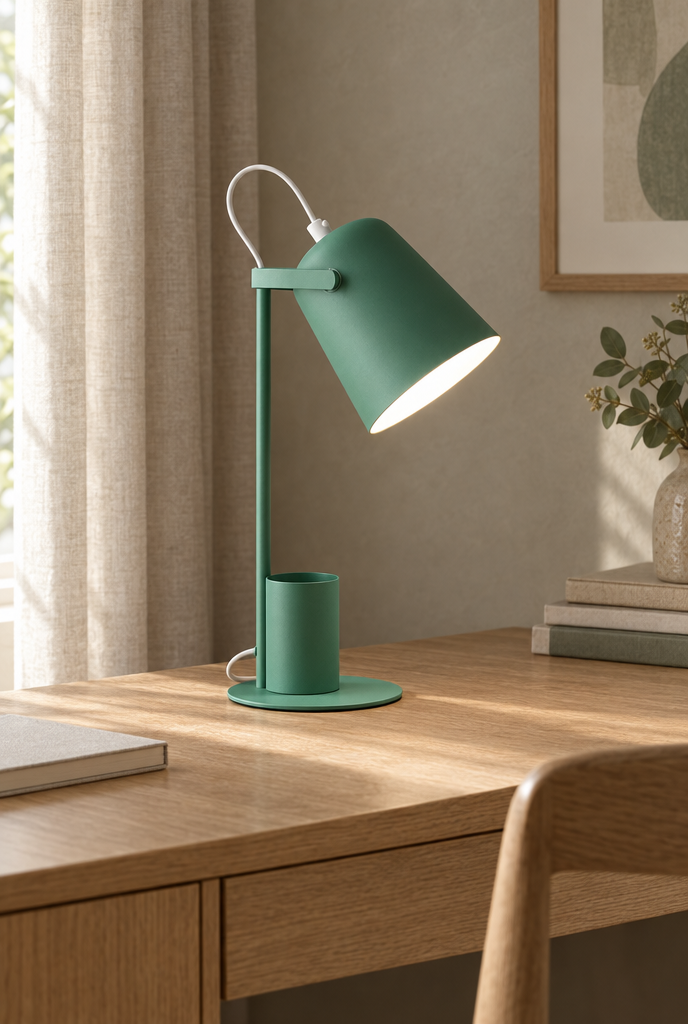 Bordslampa med ställbar skärm och pennhållare