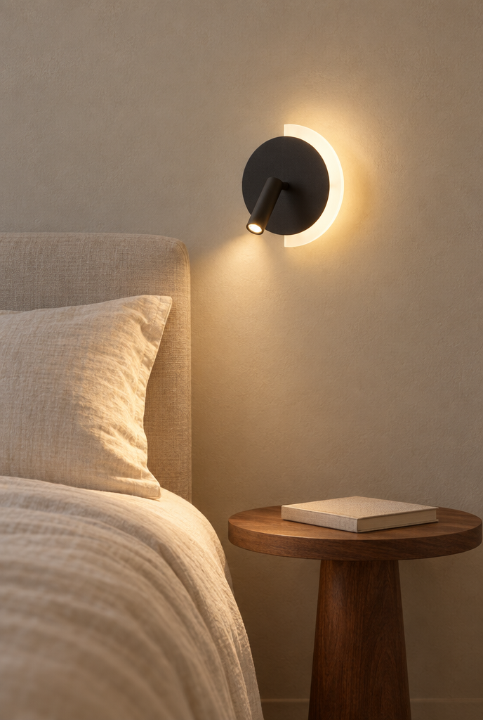 Rund vägglampa med lässpot
