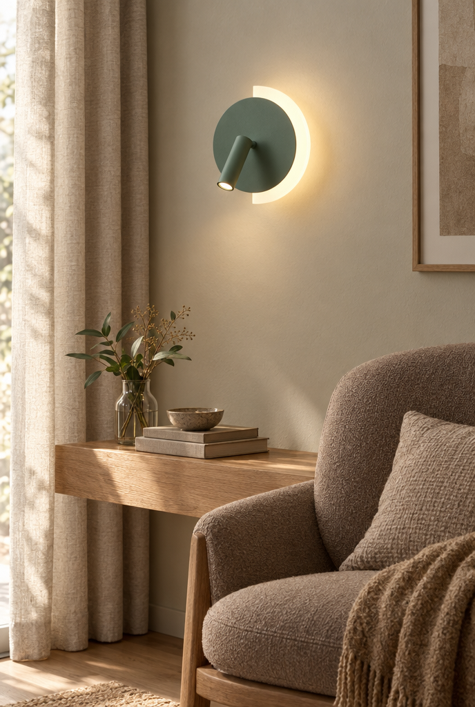 Rund vägglampa med lässpot