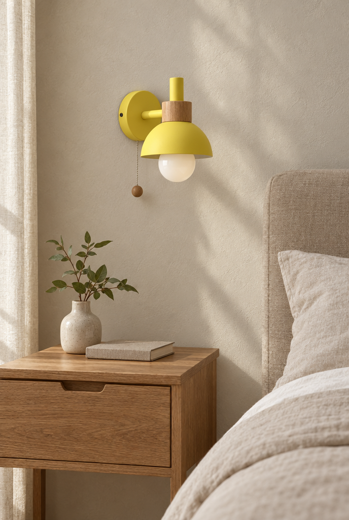 Vägglampa med trädetalj och dragströmbrytare
