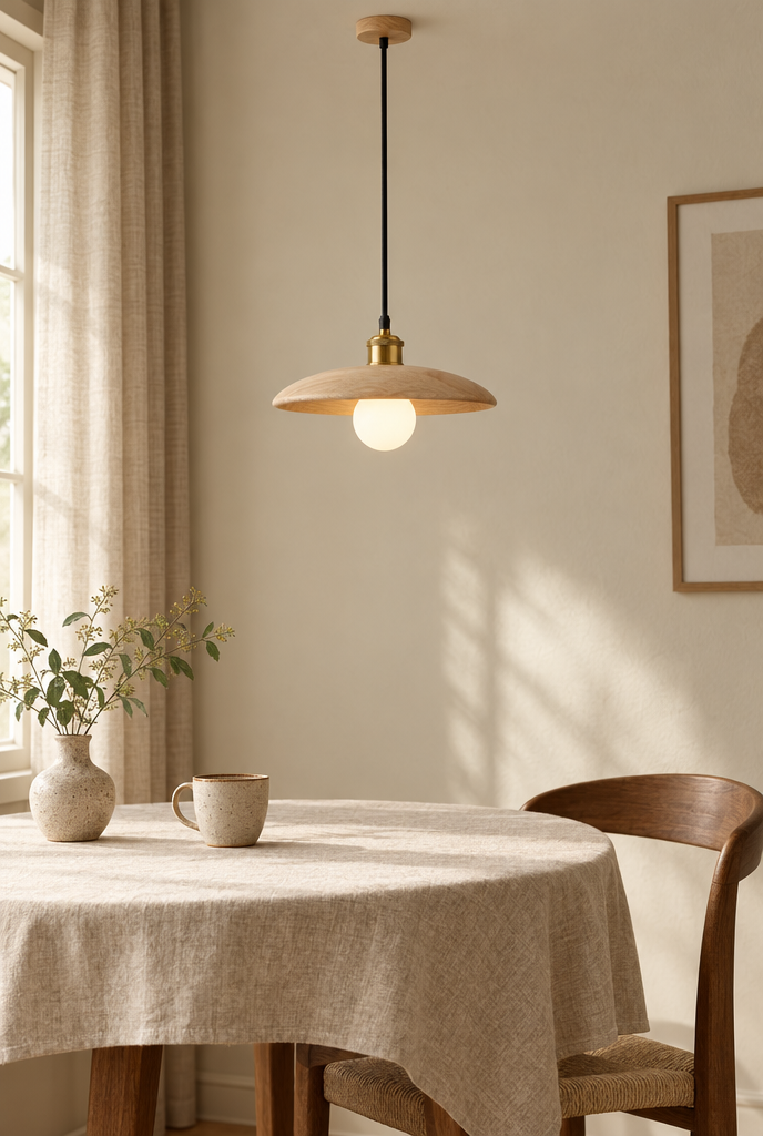 Pendellampa med träskärm