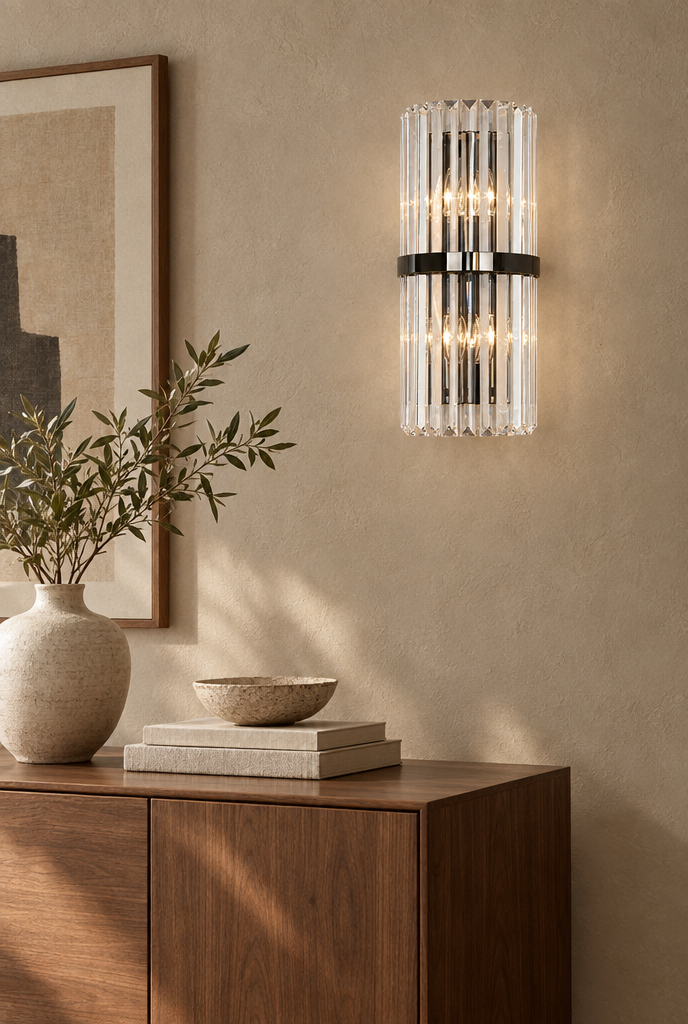 Vägglampa med vertikala kristallstavar