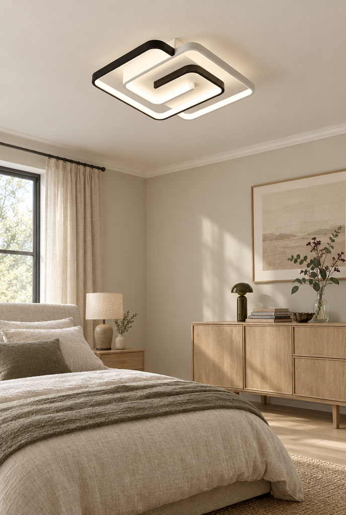 Takplafond med svartvit LED-spiral