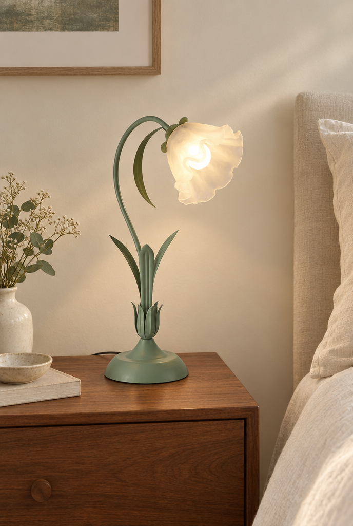 Blomformad bordslampa med böjd stjälk