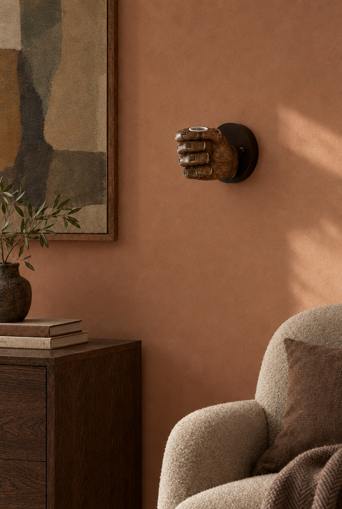 Handformad vägglampa i brun resin