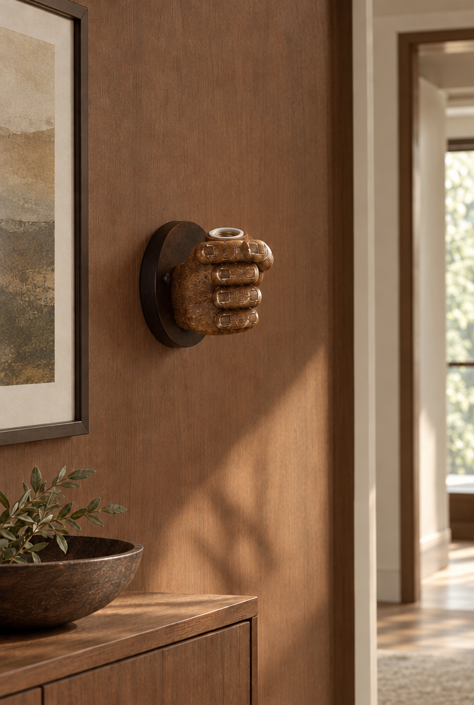 Handformad vägglampa i brun resin