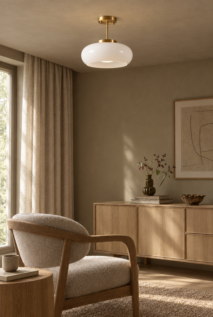 Taklampa med rundad glasskärm