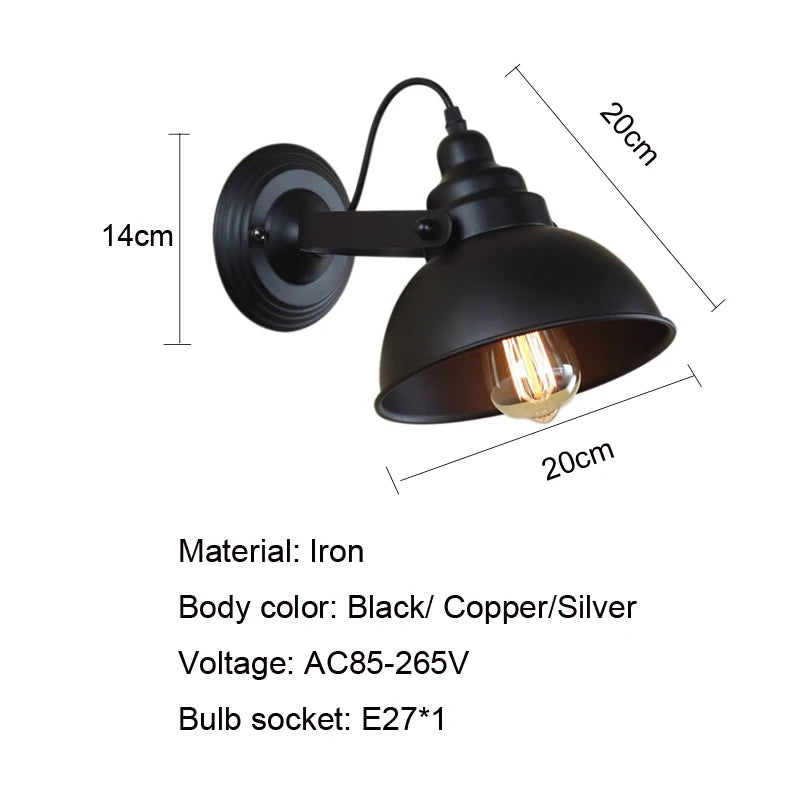Vintage Wall Lamp E27 Industrial Wall Sconce Black Wall Light for Indoor Lighting Adjustable Retro Loft Bedside Bedroom Light