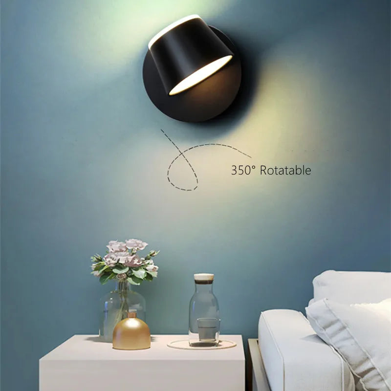 Nordic Indoor LED Wall Lamp with Switch 350 Degrees Rotatable Single Head Bedside Reading Light Hotel Bedroom Sconce Lighting