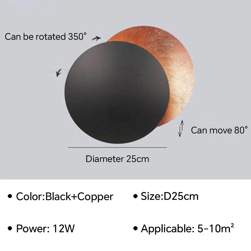 Eclipse-Shaped LED Wall Sconce Light for Bedroom Living Room Stair Hallway Bedside Indoor Modern Decorative Fixture