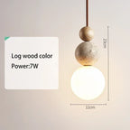 Luma Cream Style Yellow Travertine Pendant Lights, Nature Stone Wood Hanging Lamps for Bedroom Bedside Restaurant Kitchen Island
