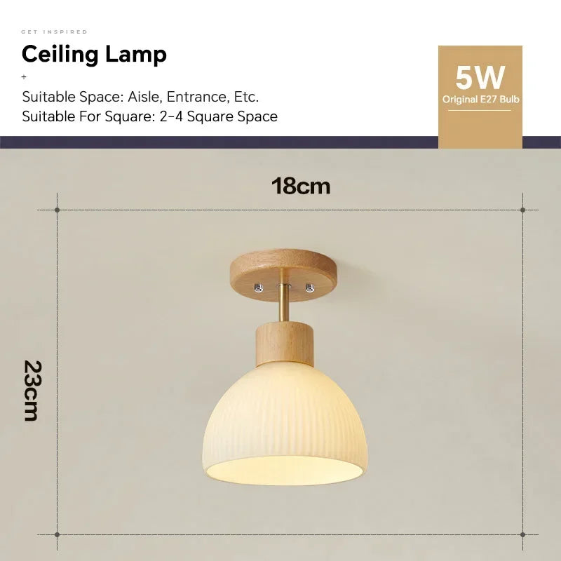Nordic Wood Glass Ceiling Light Modern Art Striped Glass Corridor Ceiling Lamp for Kitchen Walkway Porch Indoor Lighting Lixture