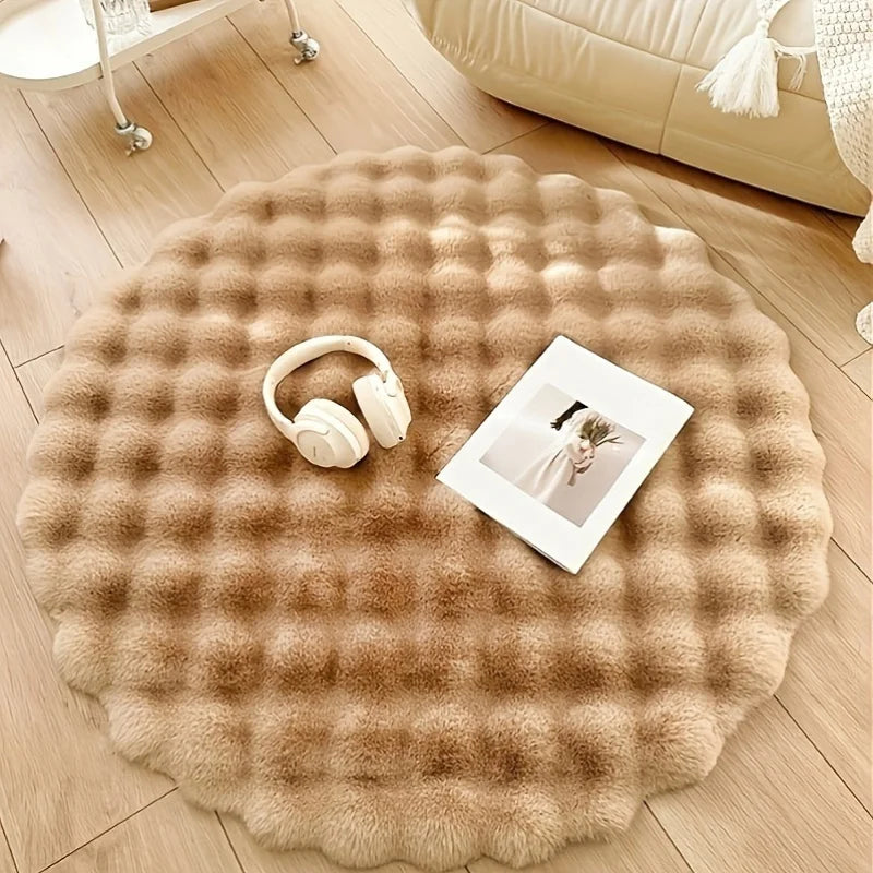 Plush and Soft Faux Rabbit round Rug Made from Upgraded Materials and Machine Washable Features a Modern Minimalist Design