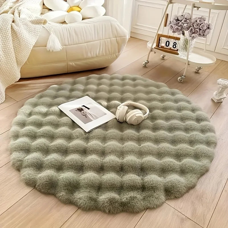 Plush and Soft Faux Rabbit round Rug Made from Upgraded Materials and Machine Washable Features a Modern Minimalist Design