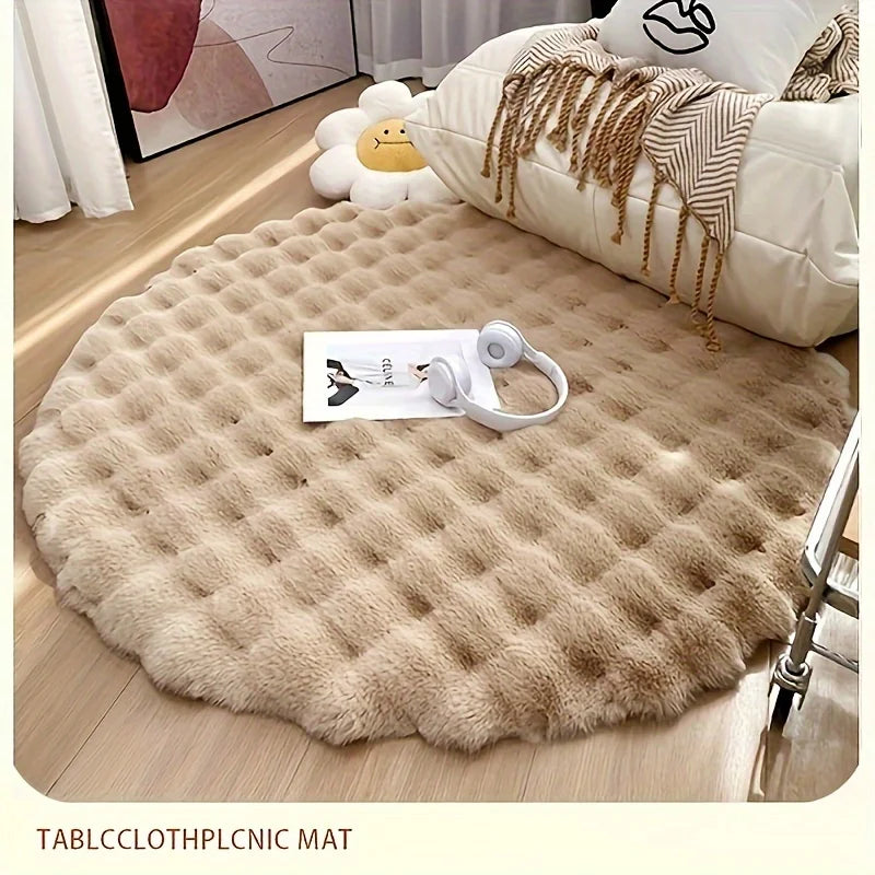 Plush and Soft Faux Rabbit round Rug Made from Upgraded Materials and Machine Washable Features a Modern Minimalist Design