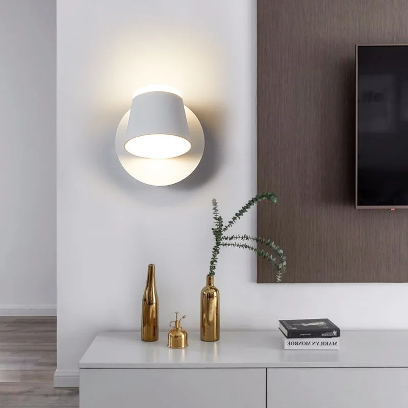 Nordic Indoor LED Wall Lamp with Switch 350 Degrees Rotatable Single Head Bedside Reading Light Hotel Bedroom Sconce Lighting