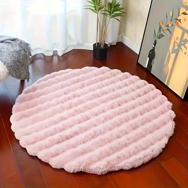 Plush and Soft Faux Rabbit round Rug Made from Upgraded Materials and Machine Washable Features a Modern Minimalist Design