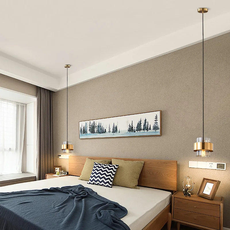 Nordic Restaurant Small Pendant Lights, Simple, Modern, Fashionable, Creative, Bedroom, Bedside, Cafe, Single-Head Glass Lamp