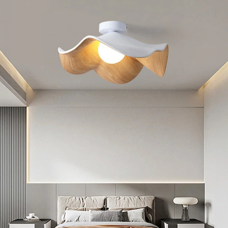 Lotus Leaf Restaurant Original Wood Grain Color Nordic Creative Flower Homestay Bar Japanese Wabi Sabi Wind Table Cellling Lamp