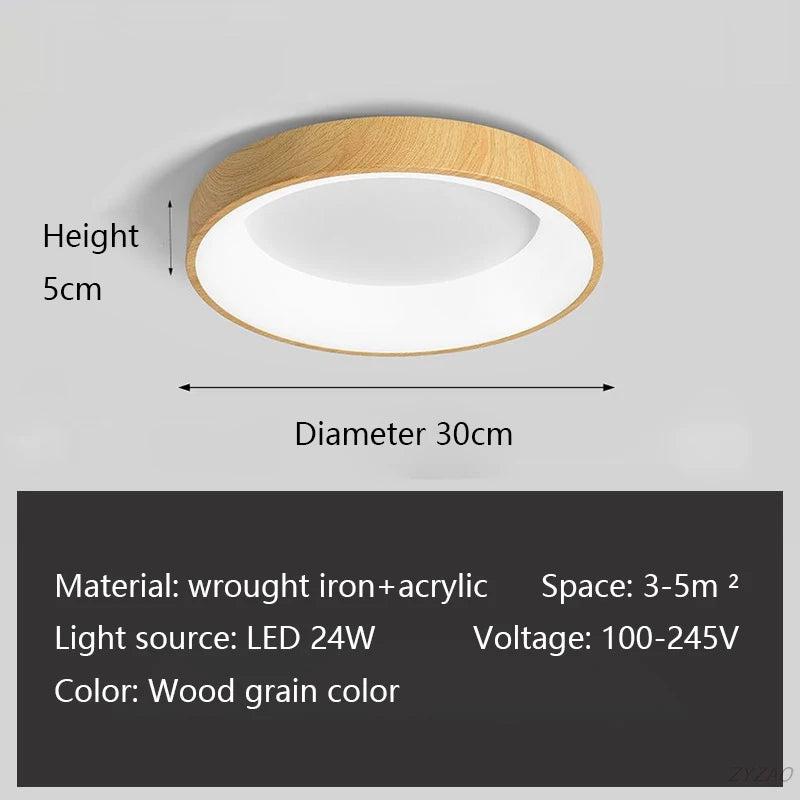 Moderm Wood Grain LED Ceiling Light Nordic Iron Ultra-Thin round Lamp 30/40/50M for Living Room Bedroom Study Home Decorat Lamp