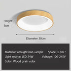 Moderm Wood Grain LED Ceiling Light Nordic Iron Ultra-Thin round Lamp 30/40/50M for Living Room Bedroom Study Home Decorat Lamp