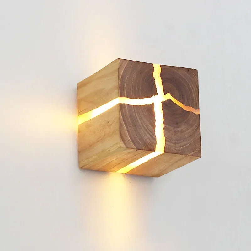 Durable Creative Corridor Light Square Nordic Solid Wood Wall Bedside Lamp
