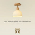 Nordic Wood Glass Ceiling Light Modern Art Striped Glass Corridor Ceiling Lamp for Kitchen Walkway Porch Indoor Lighting Lixture