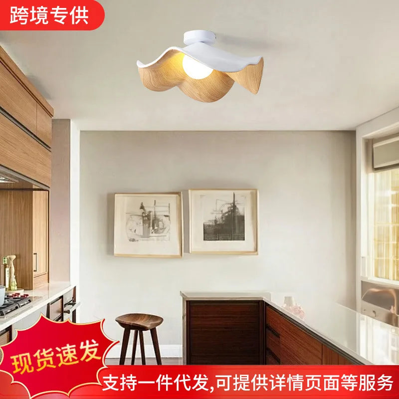 Lotus Leaf Restaurant Original Wood Grain Color Nordic Creative Flower Homestay Bar Japanese Wabi Sabi Wind Table Cellling Lamp