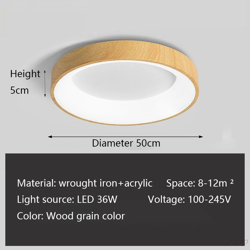 Moderm Wood Grain LED Ceiling Light Nordic Iron Ultra-Thin round Lamp 30/40/50M for Living Room Bedroom Study Home Decorat Lamp