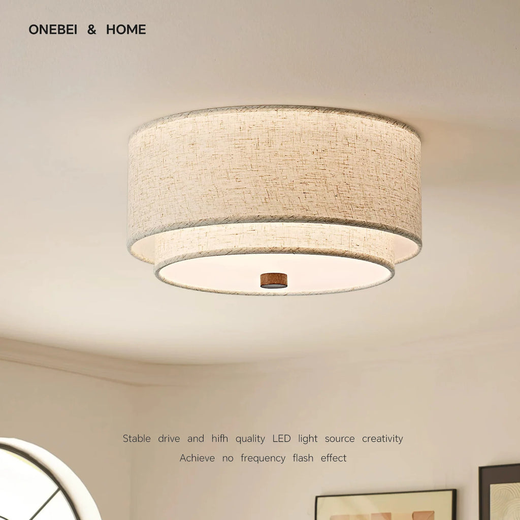 American Style Retro Fabric Ceiling Light Living Room Dining Room Bedroom Corridor Ceiling Light Decoration Home LED Lighting