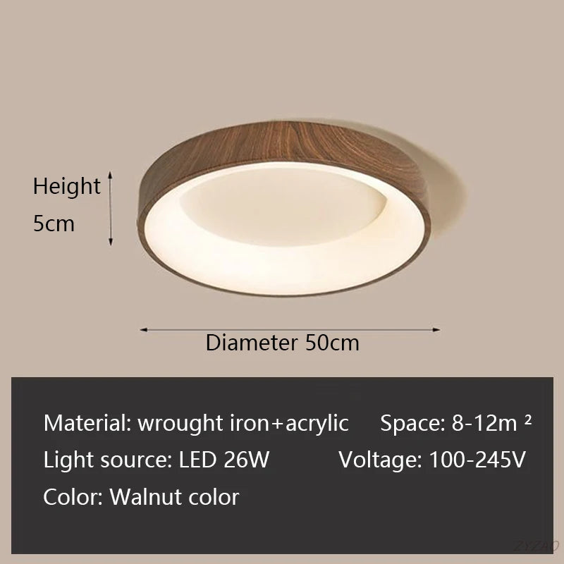 Moderm Wood Grain LED Ceiling Light Nordic Iron Ultra-Thin round Lamp 30/40/50M for Living Room Bedroom Study Home Decorat Lamp