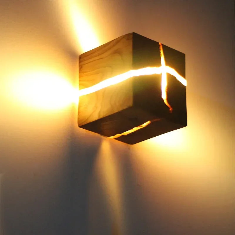 Durable Creative Corridor Light Square Nordic Solid Wood Wall Bedside Lamp