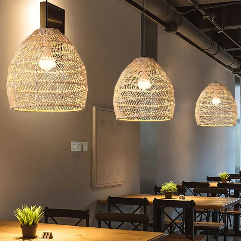 Hand Knitted Rattan Pendant Lamp Suspension Chandelier Ceiling Hanging Light Luminaire Loft Living Dining Room Home Decor