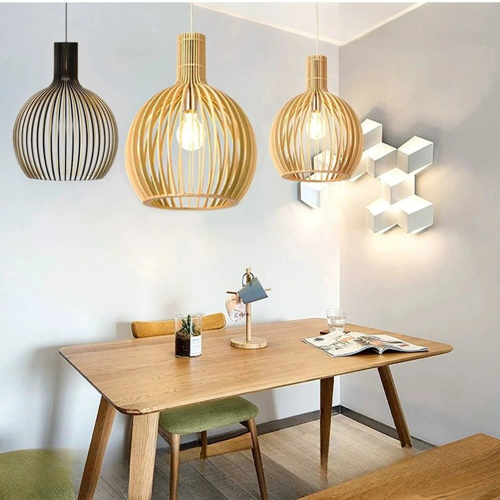 Modern Lighting Wooden Ceiling Hanging Light Nordic Natural Wood Pendant Lamp for Restaurant Hotel Villa Cafe Living Dining Room