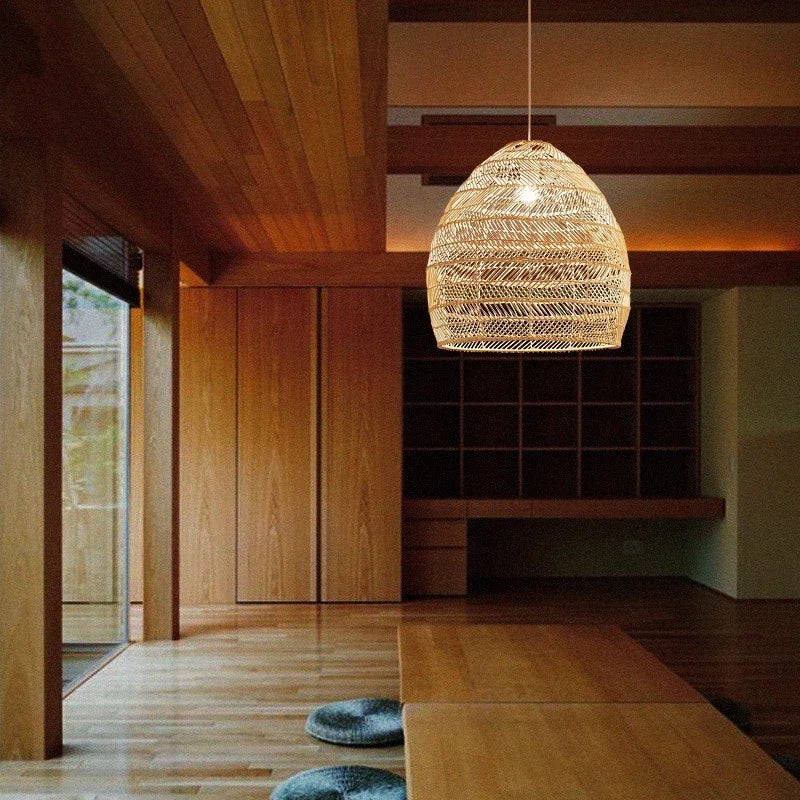 Hand Knitted Rattan Pendant Lamp Suspension Chandelier Ceiling Hanging Light Luminaire Loft Living Dining Room Home Decor
