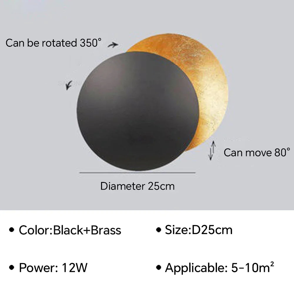 Eclipse-Shaped LED Wall Sconce Light for Bedroom Living Room Stair Hallway Bedside Indoor Modern Decorative Fixture