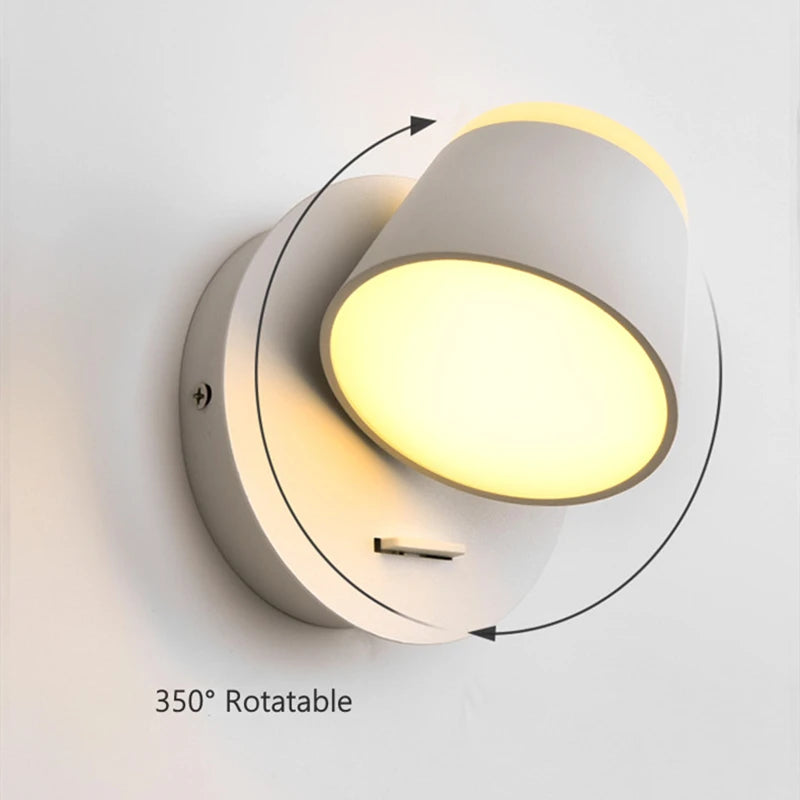 Nordic Indoor LED Wall Lamp with Switch 350 Degrees Rotatable Single Head Bedside Reading Light Hotel Bedroom Sconce Lighting