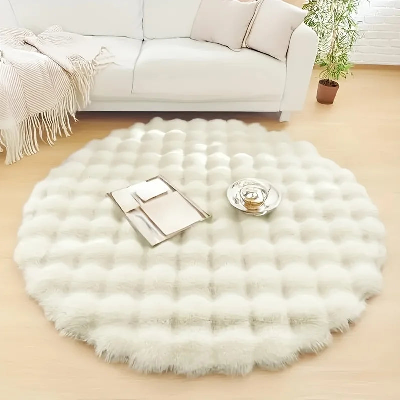 Plush and Soft Faux Rabbit round Rug Made from Upgraded Materials and Machine Washable Features a Modern Minimalist Design