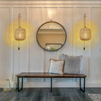 Led Rattan Wall Lamp Bedroom Living Room Woven Light Bedside Lamps E27 Retro Hemp Rope Lights Interior Decoration Fixtures