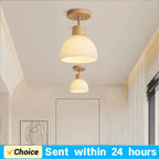 Nordic Wood Glass Ceiling Light Modern Art Striped Glass Corridor Ceiling Lamp for Kitchen Walkway Porch Indoor Lighting Lixture