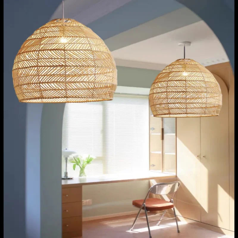Hand Knitted Rattan Pendant Lamp Suspension Chandelier Ceiling Hanging Light Luminaire Loft Living Dining Room Home Decor